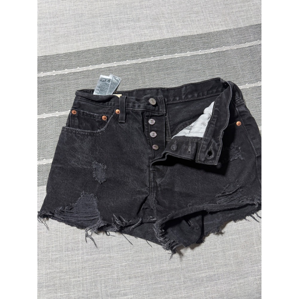 Levis Premium 501 Original Shorts Black Distressed Cutoff Button Fly Womens 27
